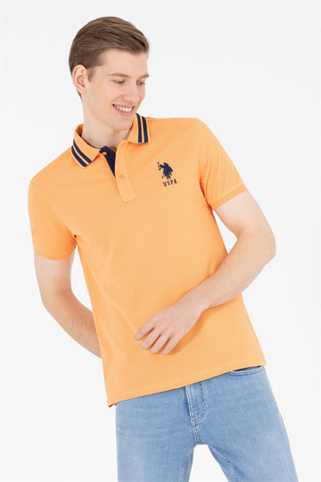 USPA Polo Shirt Men Orange VR051 USPOM219 Big Pony Logo Number 3 US Polo Assn.